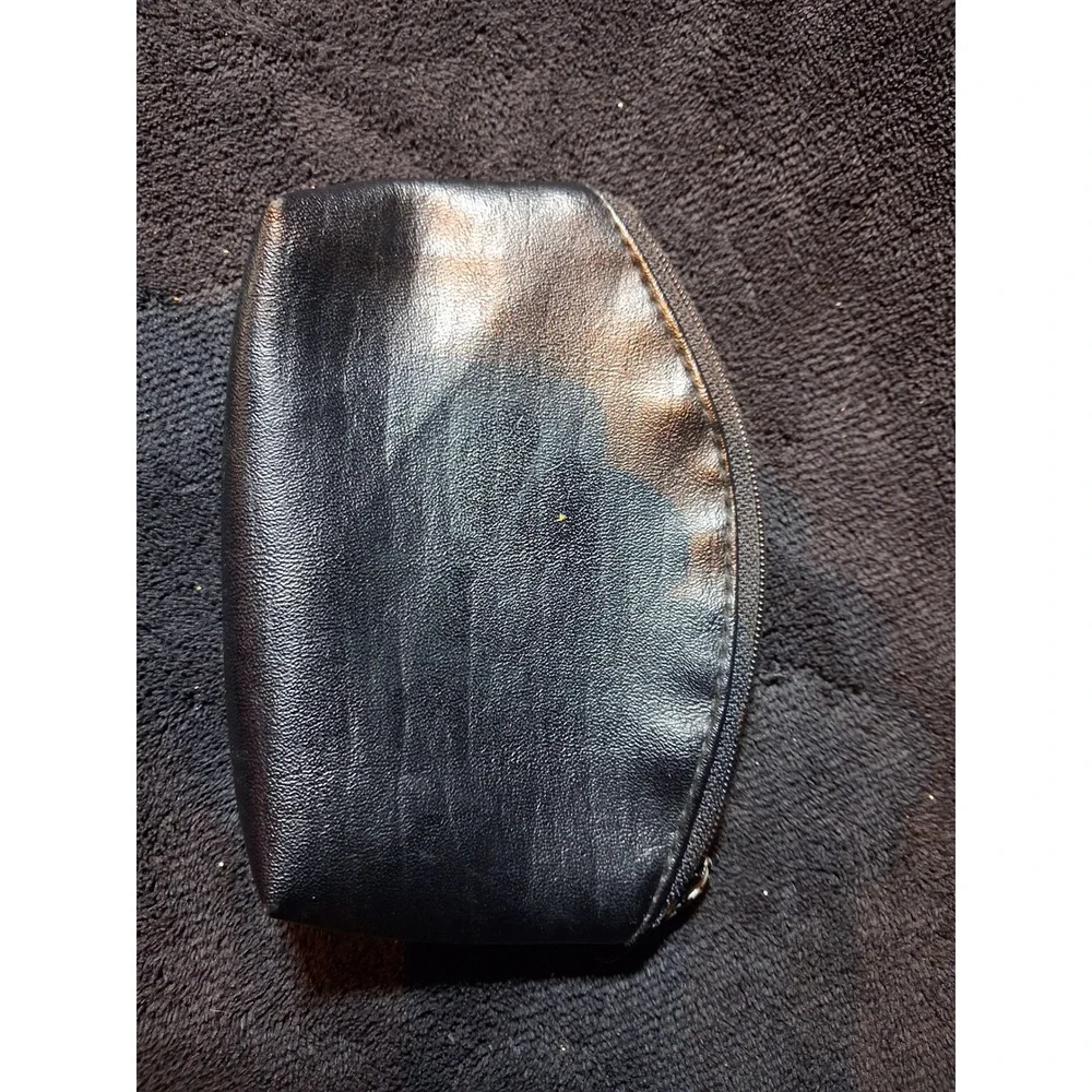 Black Faux Leather Zippered Razor Makeup Coin Pouch Small Travel Organizer